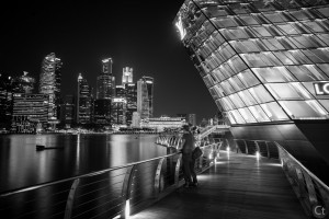 A couple enjoying Singapore night vista